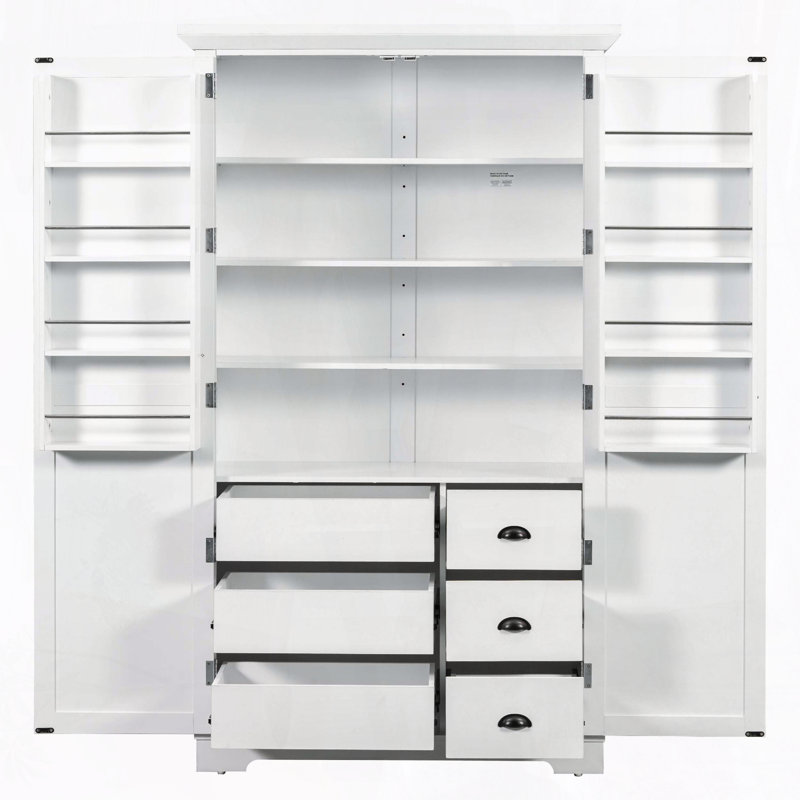 Freestanding Pantry with Drawers & Pull-Out Trays, White