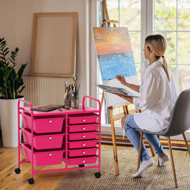12 bacs de rangement à roulettes, Rose