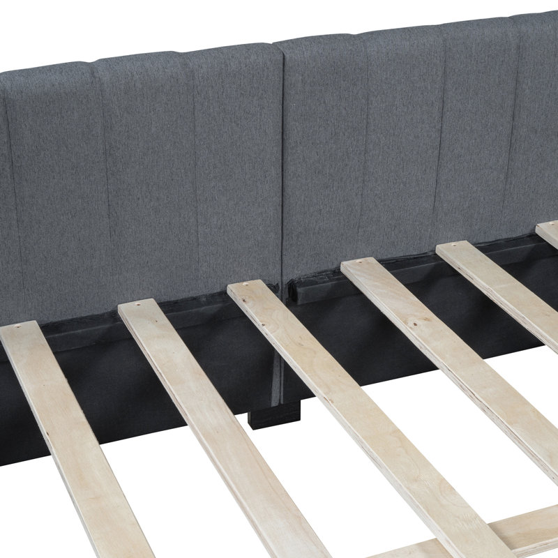 Lit de jour double en tissu de lin et 2 compartiments de rangement, gris. Structure de lit sans sommier tapissier pour un espace de sommeil confortable Revêtement gris. Robuste votre confort