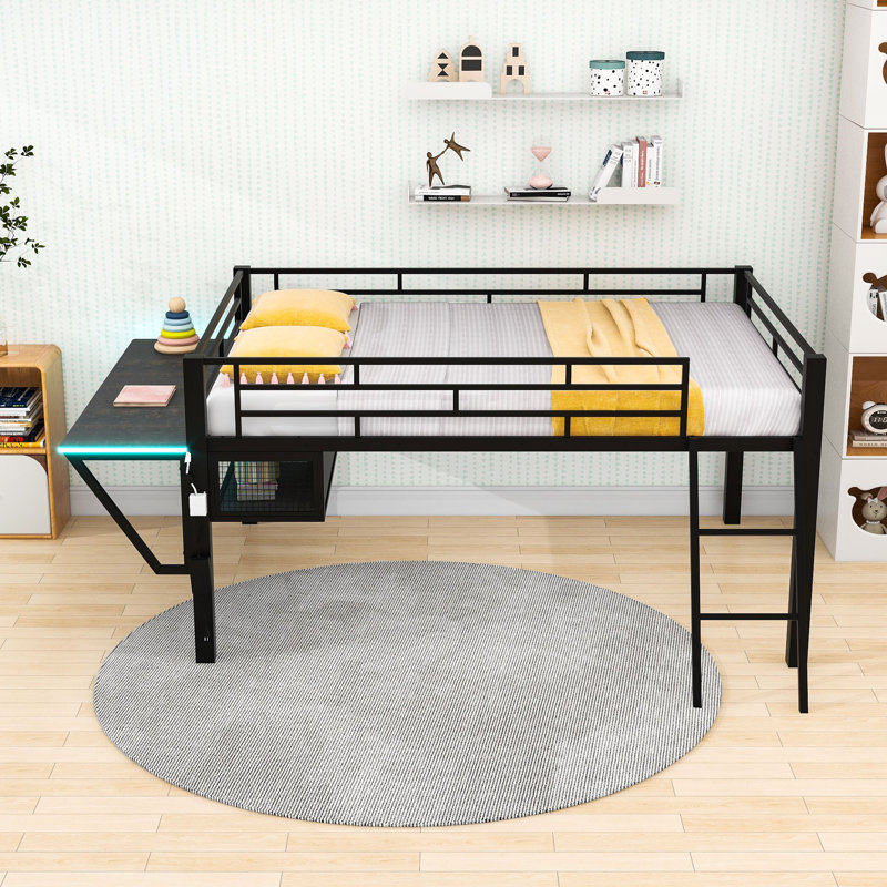 Lit de jeu Loft avec bureau éclairé à DEL et tablette de rangement, Double