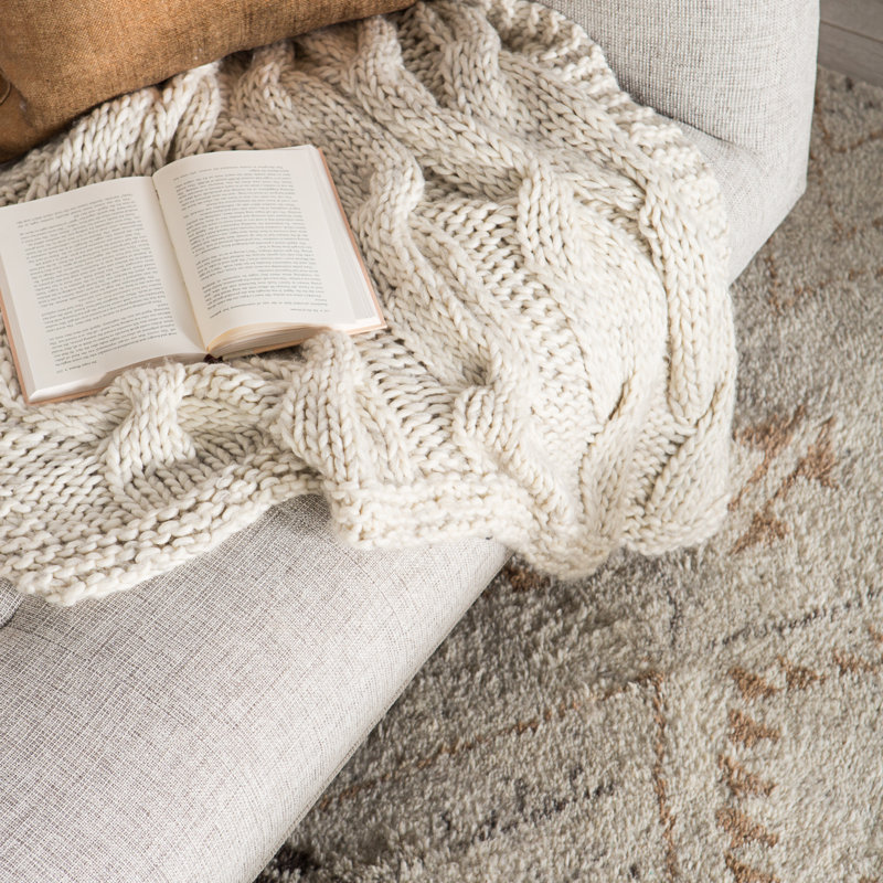 Hand Knotted Wool Area Rug in Cream/Brown, Rectangle 8' x 10'