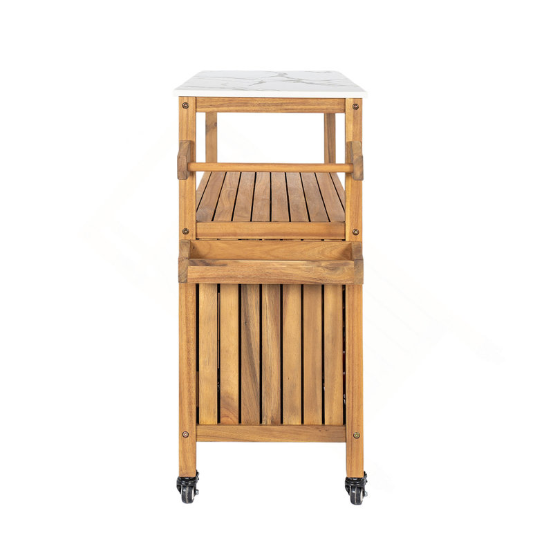 Chariot-bar d'extérieur en bois d'acacia pour patio, 36.22" H x 48" W x 16" D