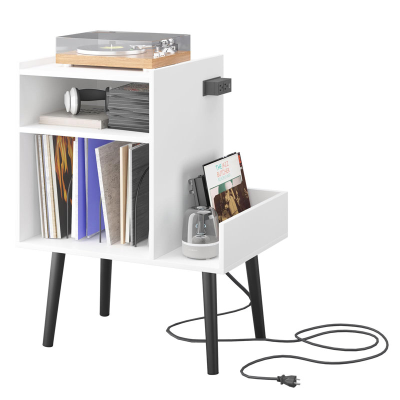 Support pour tourne-disque avec rangement en vinyle, supports pour supports audio-vidéo de salon, Blanc