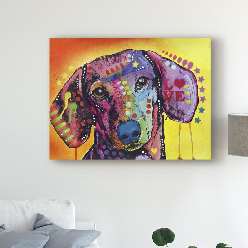 « tilt teckel love », reproduction d’impression sur toile tendue, H 35 po x l 47 po x P 2 po