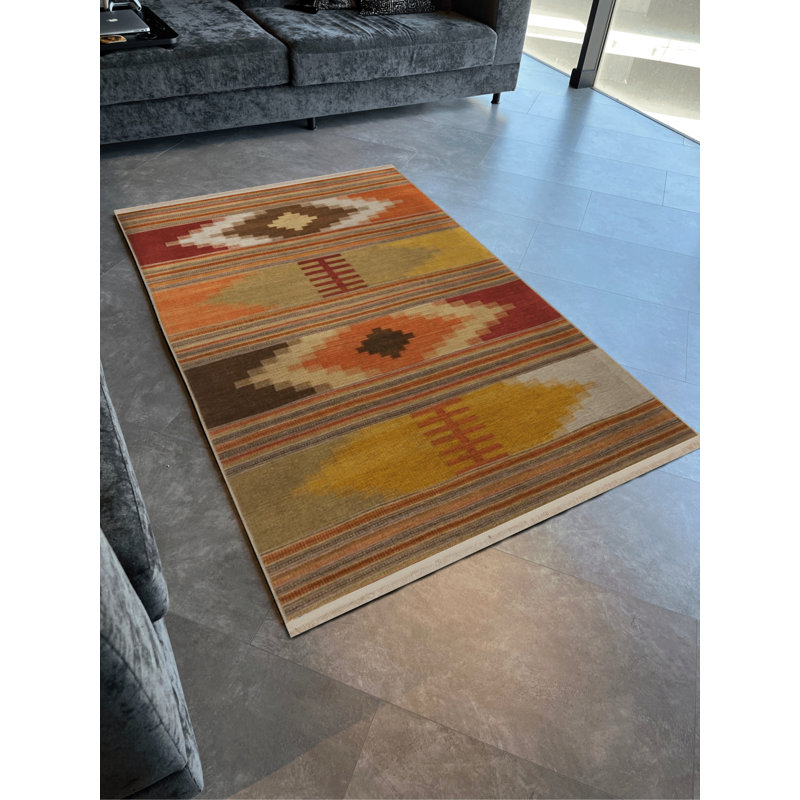 Tapis brun en polypropylène à imprimé numérique Jozy, Tapis de couloir 2 pi 8 po x 6 pi 7 po