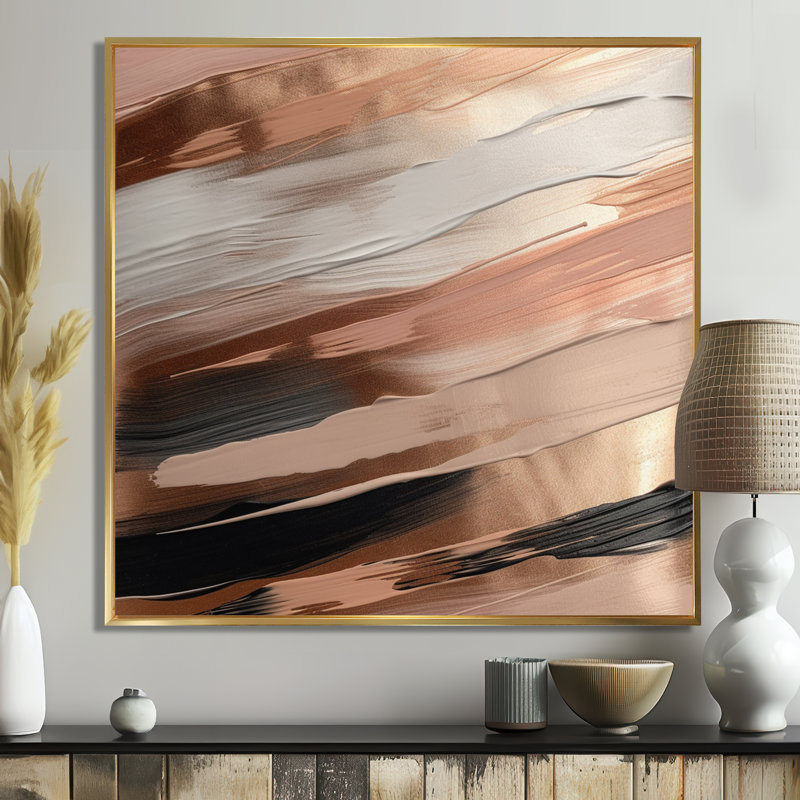 «Rosegold And Pink Forms In Contemporary II», reproduction sur toile abstraite, 44" H x 44" W, Cadre flottant doré
