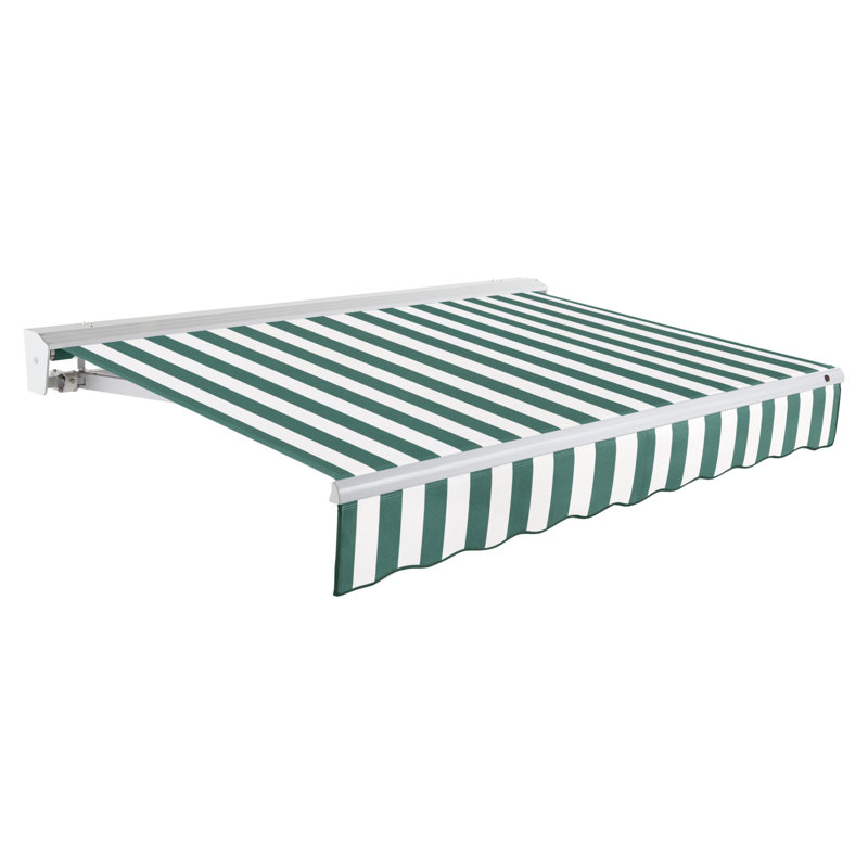Awntech Destin Patio Retractable Awning with Protective Hood, 10' W x 8' D, Forest/White Stripe, Right Motor