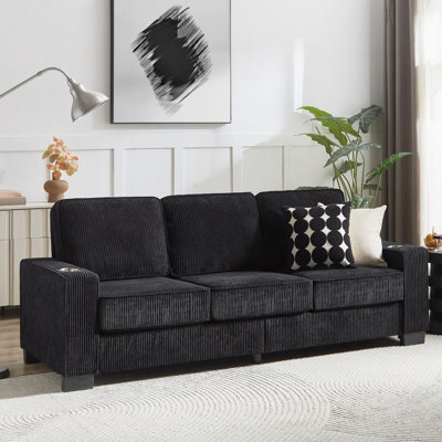 83.86"Corduroy Fabric Sofa,Compressed Couch,3-Seater Sofa, Furniture,Bedroom,Office