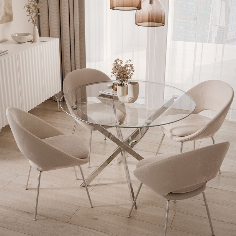 Chatalina Glass Top Dining Table, Chrome