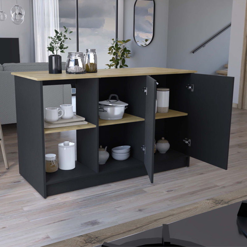 Îlot de cuisine avec grand plateau Juniper, Black/Dark Walnut