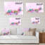 Pinceau rose et oiseaux mauves - reproduction sur toile avec cadre flottant-618871700-618871697