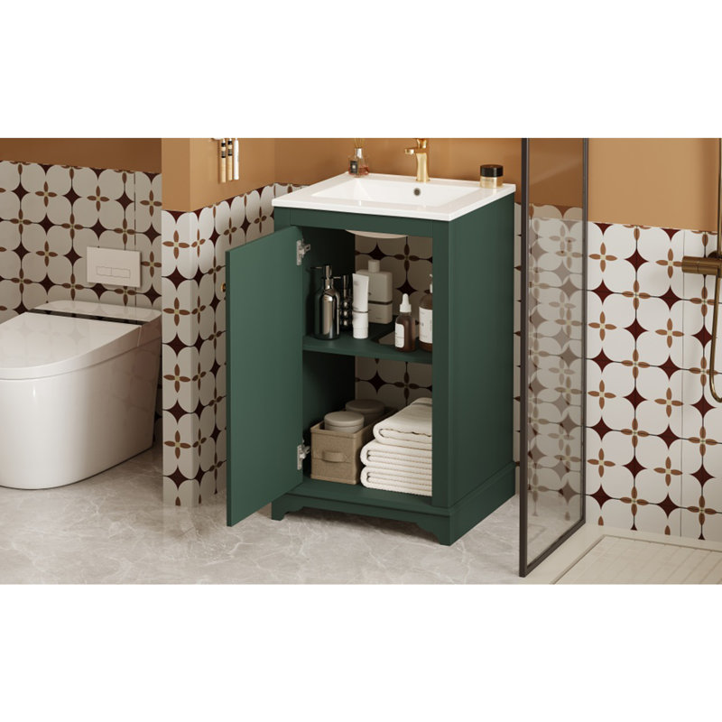 Meuble-lavabo de 20 po avec lavabo en céramique, Vert