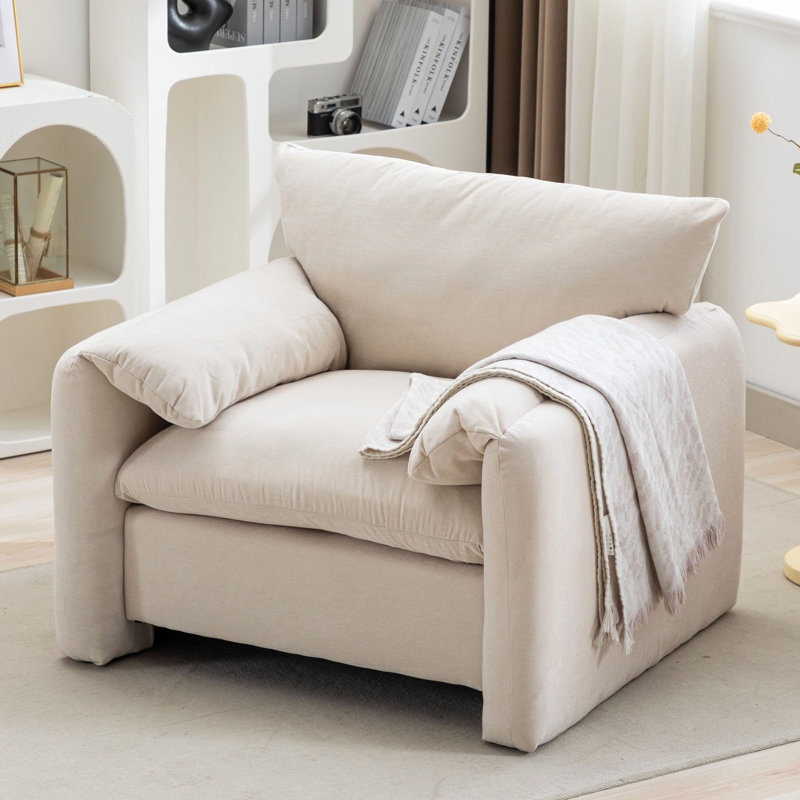 37.5" Wide Upholstered Accent Armchair, Cream Chenille