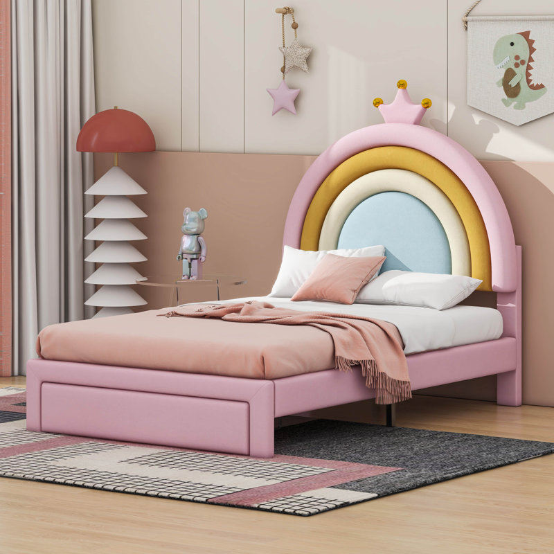 Structure de lit tapissier arc-en-ciel avec lit tiroir Princess, Lit simple