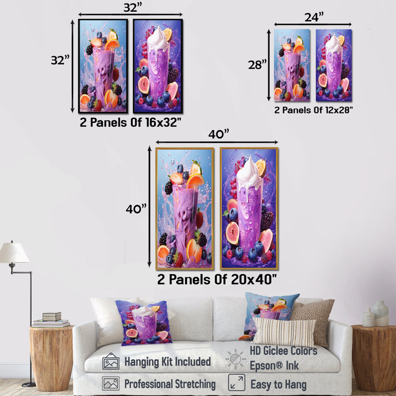 Smoothie Spectrum - ensemble de 2 impressions murales déjeuner, H 32 po x l 33 po, Cadre flottant blanc