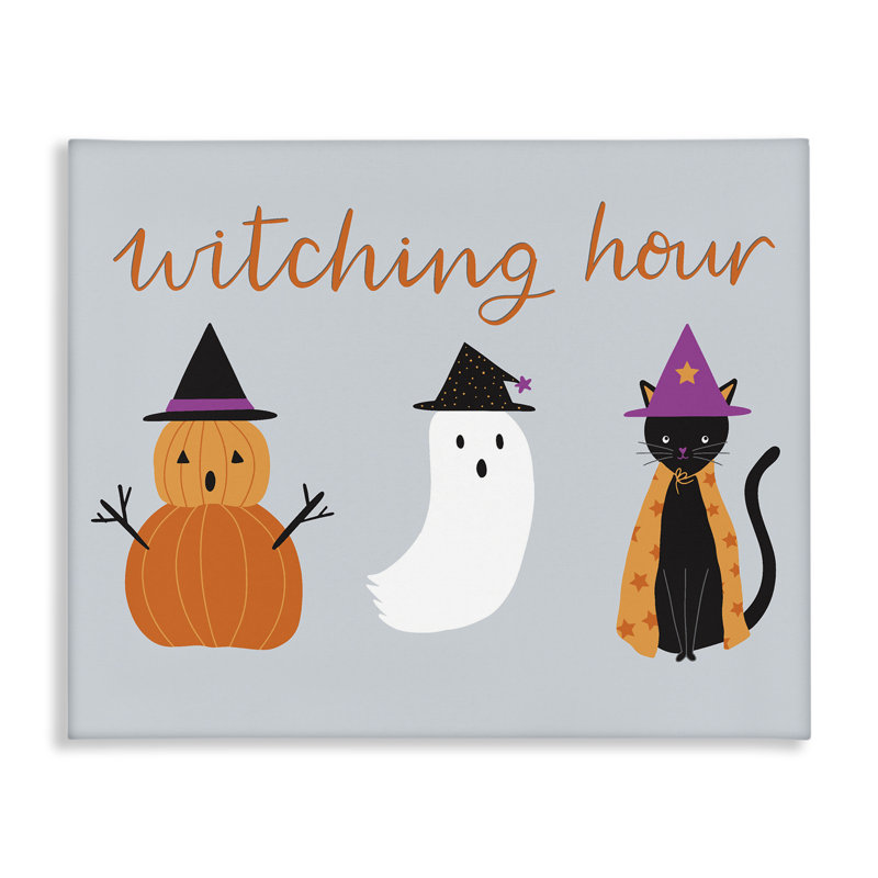 Adorable toile d'Halloween, heure de la sorcière, design par Sazerelli Designs, H 16 po x l 20 po