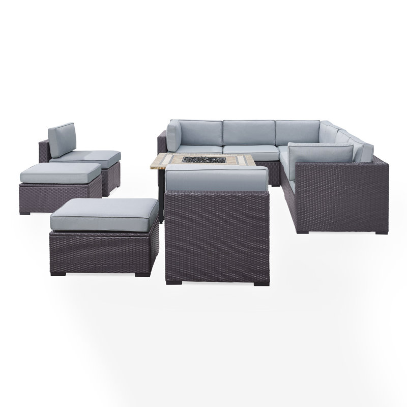 Ensemble de conversation modulaire en rotin 8 pièces avec coussins Arbedella, Brume