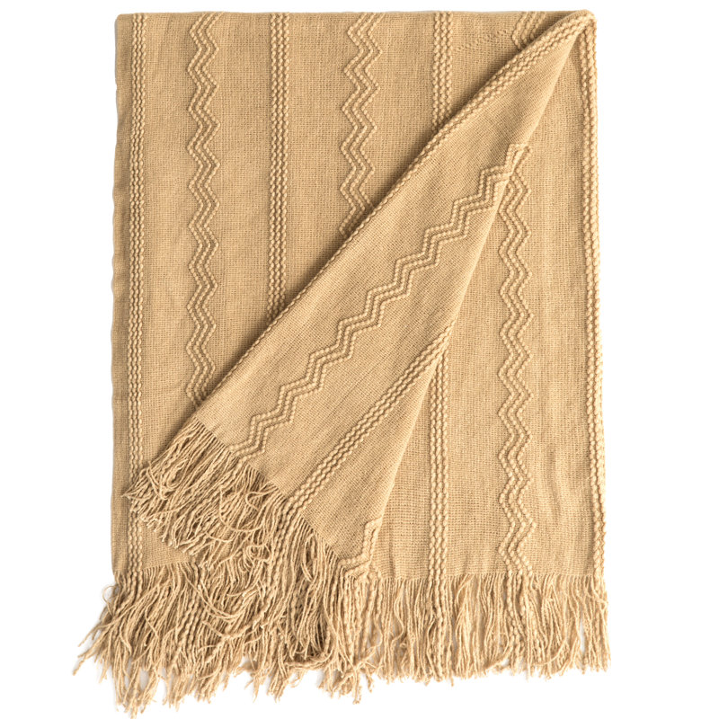 Jeté décoratif - tricot doux 50 po x 60 po avec bords frangés pour une touche douillette à votre espace de vie, Brun