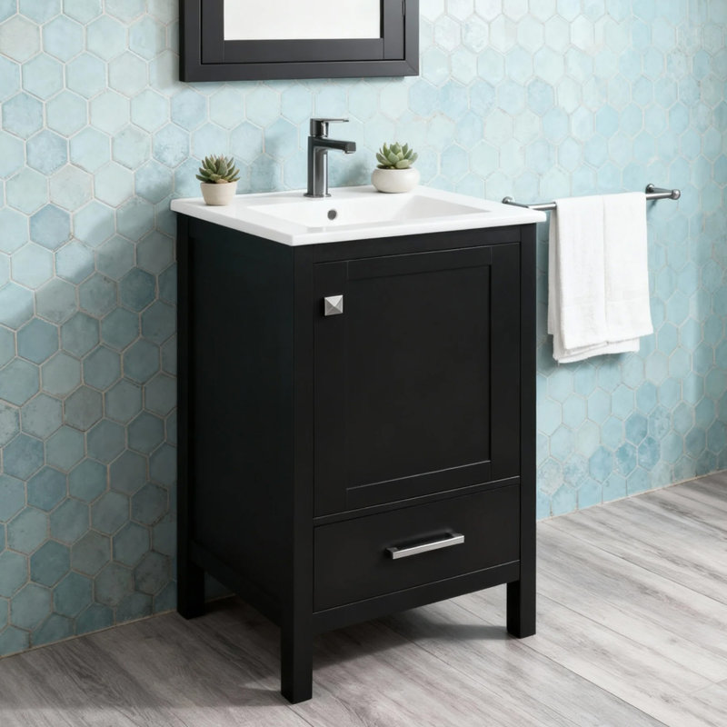 Meuble-lavabo simple 20 po avec lavabo sur pied, Noir
