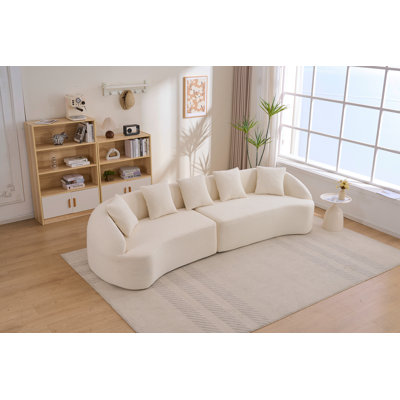 Canapé courbé désossé, canapé modulaire à compression de 110 po, blanc haute densité, canapé-lit pour salon, salon, appartement, chenille