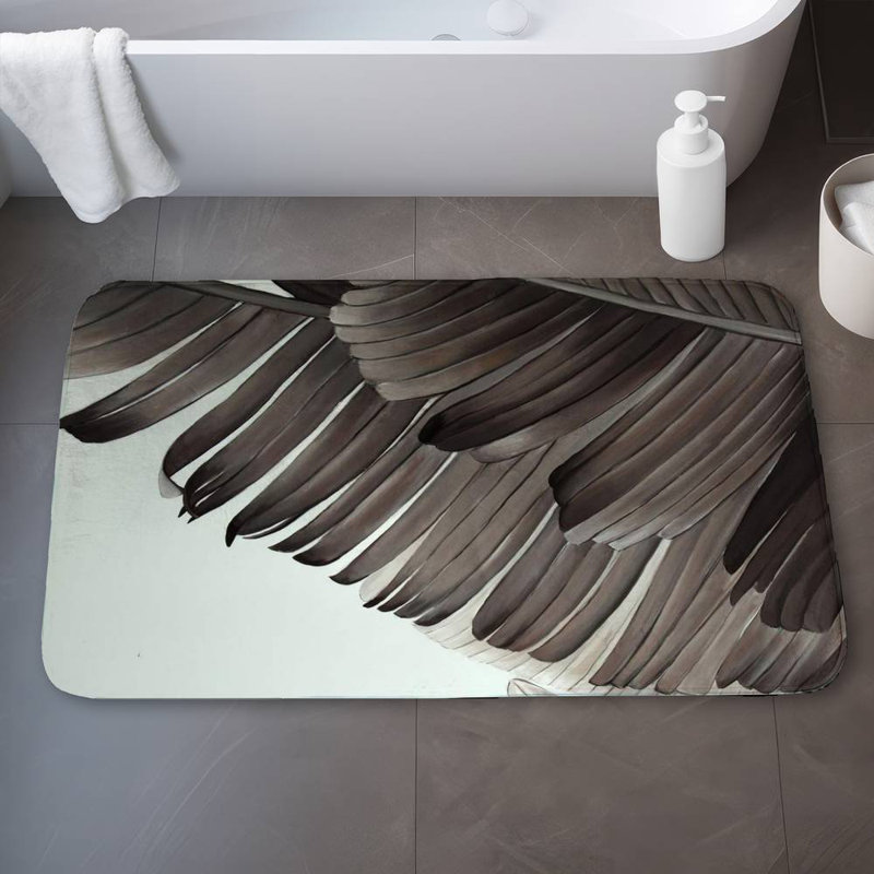 Grayscale tropical leaves Bath Mat with Non-Slip Backing - Quick Dry Memory Foam Bathroom Rug - Absorbent - Modern Plush Spa-Style - Machine Washable