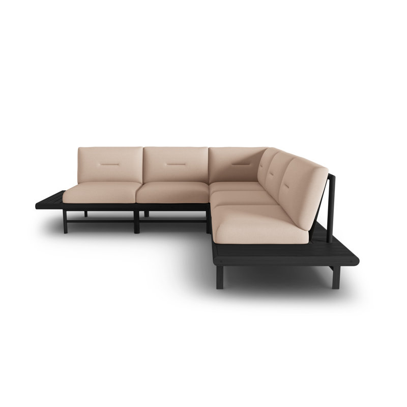 245cm Wide Wood Patio Sectional with Cushions, Beige