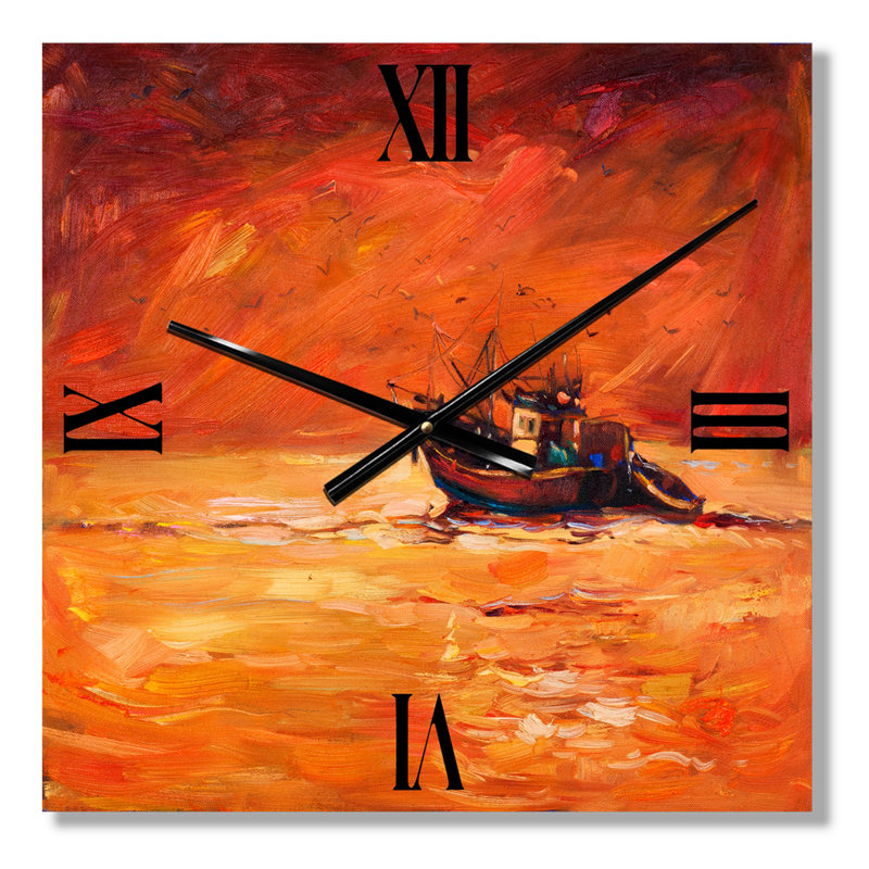 Horloge murale bateau de pêche pendant la soirée, Médium