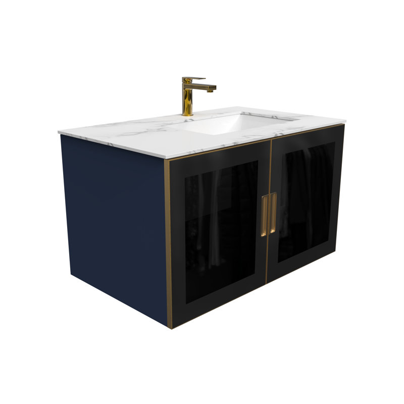 Ensemble de meuble-lavabo mural simple 36 po Swaneus, Blanc, Droite