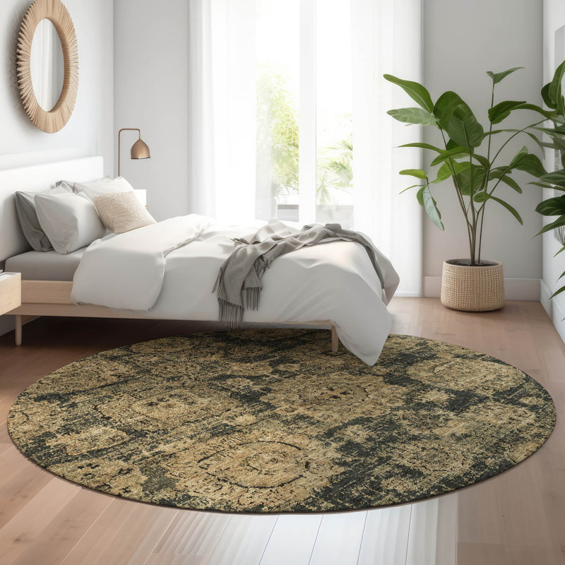 Premium Machine Washable Cerrito Charcoal Rug, Round 8'