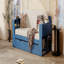 Structure de grand lit de jour avec bureau amovible, avec tiroirs de rangement et table d'appoint hydraulique, bleu-954568059-954568055
