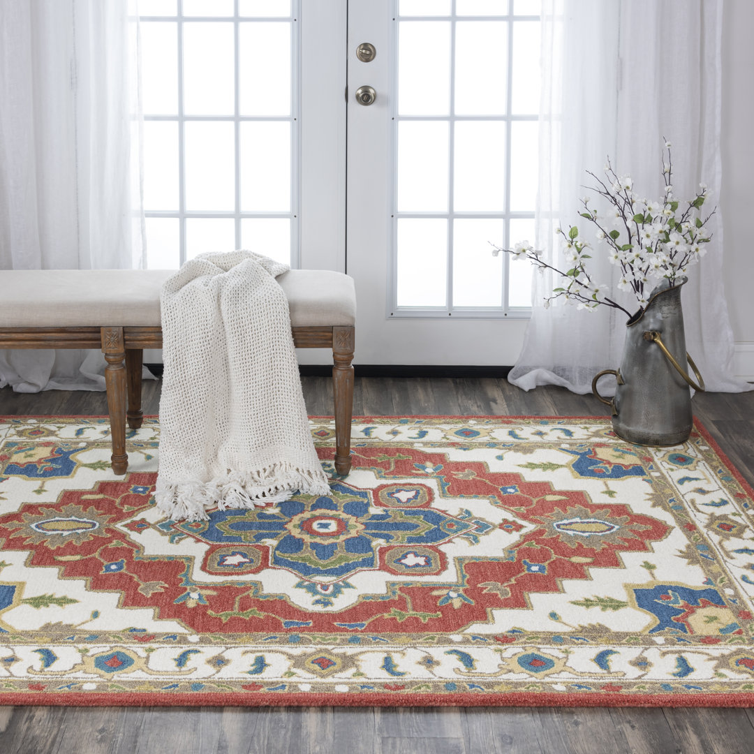 Oriental Handmade Tufted Wool Red Area Rug Bungalow Rose Rug 