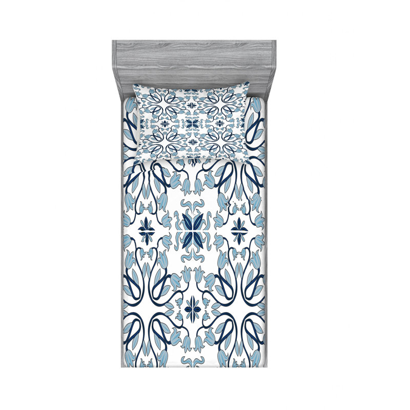 Microfiber Floral Sheet Set, Twin XL Sheet Set with Fitted Sheet