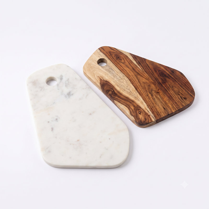 Planches à découper et à servir en bois d'acacia et en marbre (ensemble de 2)