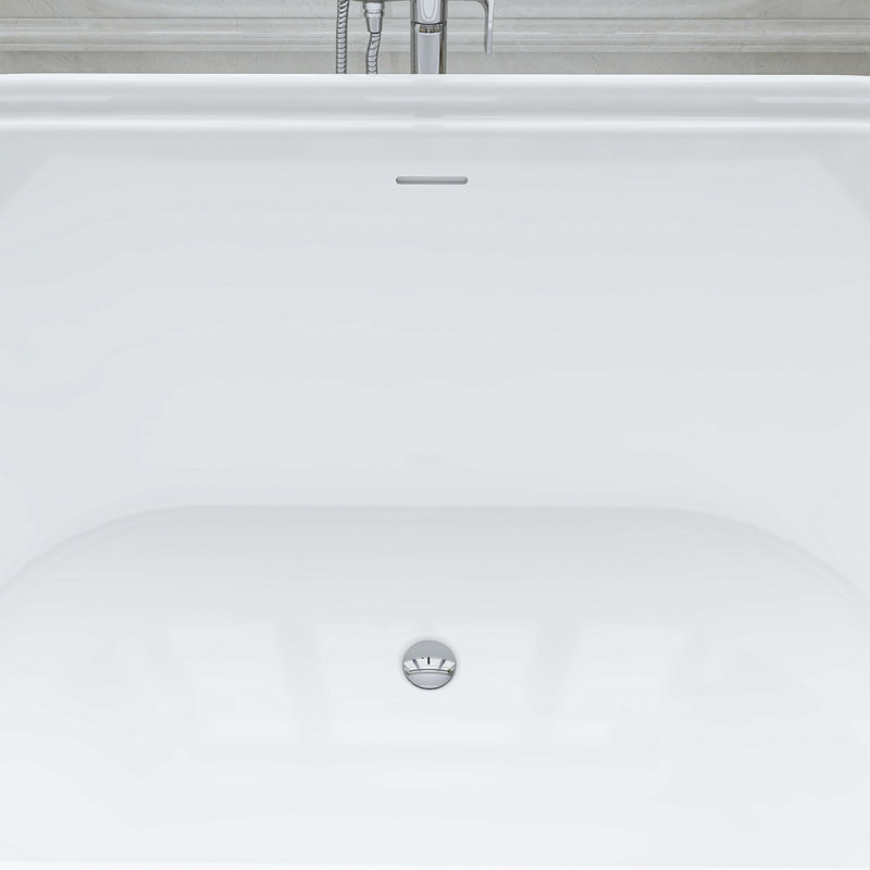 59" x 30" Freestanding Soaking Acrylic Bathtub, White/Integrated Overflow