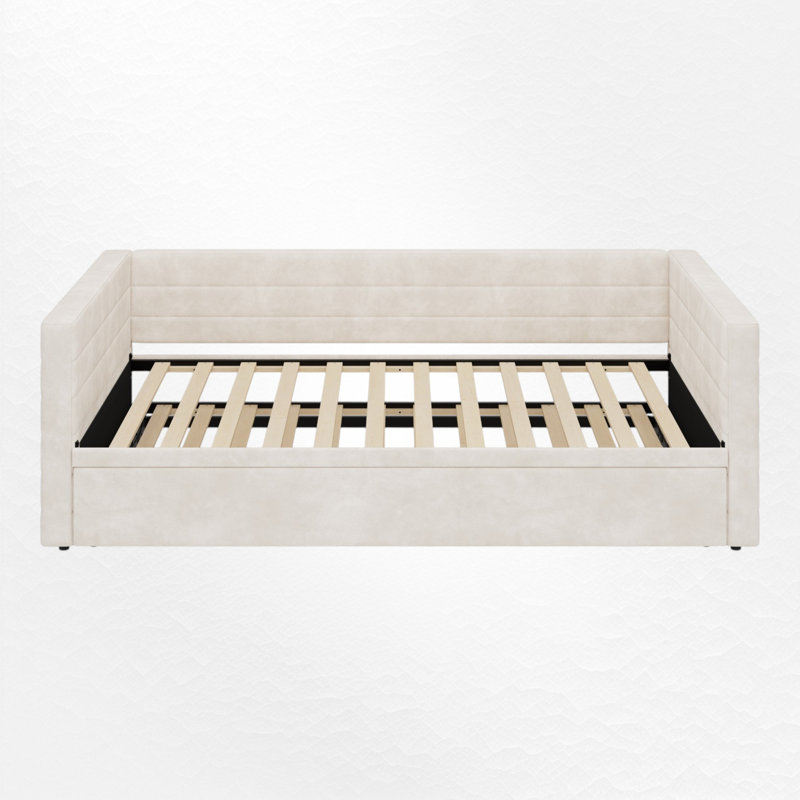 Upholstered Extendable Daybed With Trundle, Beige