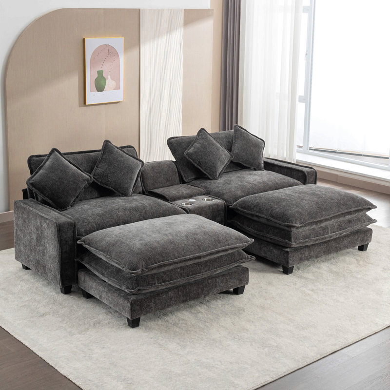 Cythina Upholstered Sectional, Black Chenille/Polyester Blend