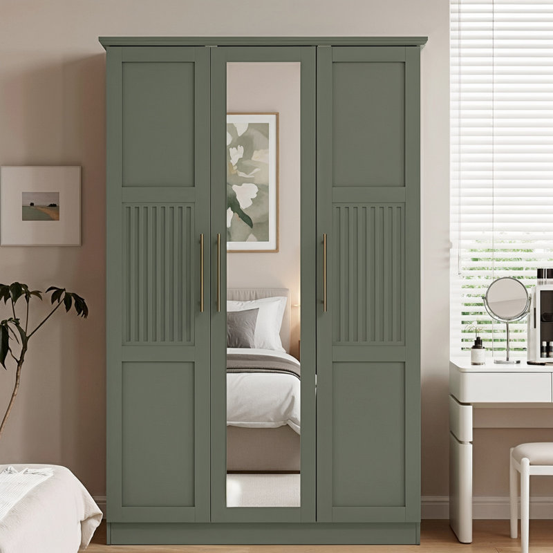  3 Door Wardrobe with Mirror, Kale Green