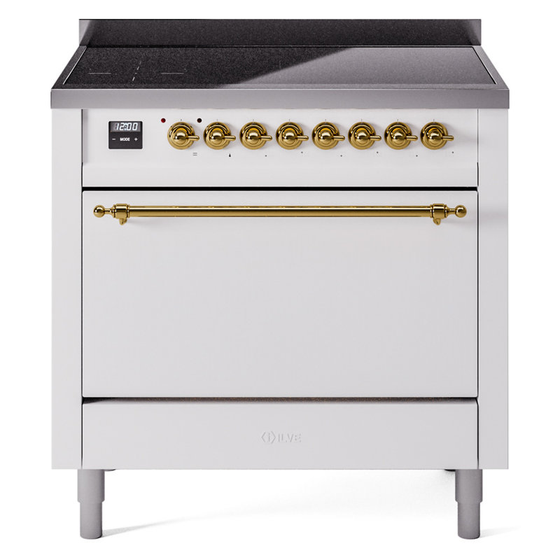ILVE Nostalgie II 36 in Induction Range, White/Brass