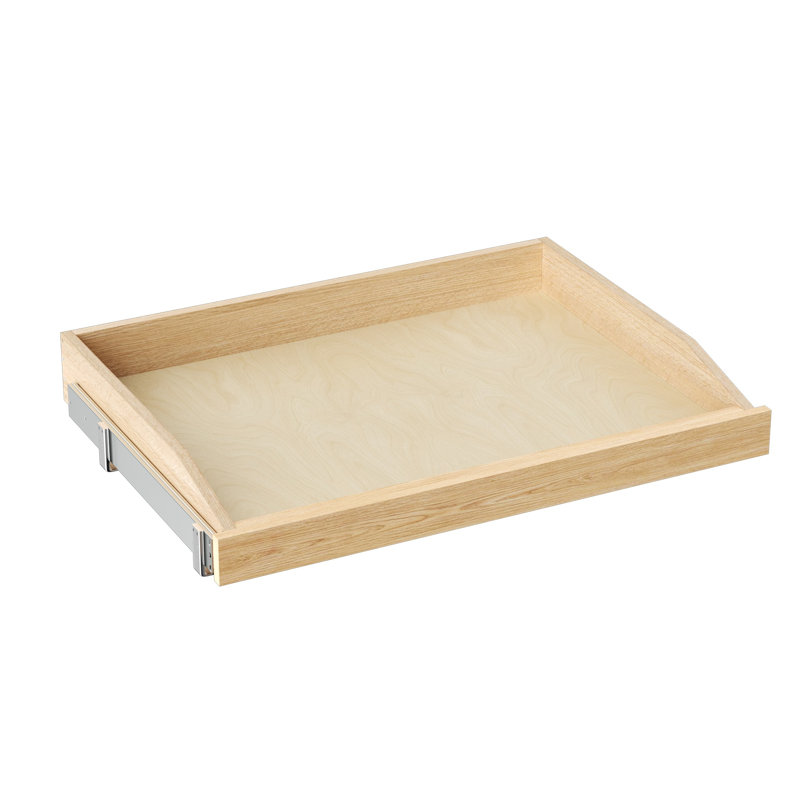 Organisateur d'armoire simple coulissant l 28,5 po x P 21 po, tablette coulissante à fermeture en douceur pour armoires de cuisine de base, solution de rangement à finition bois