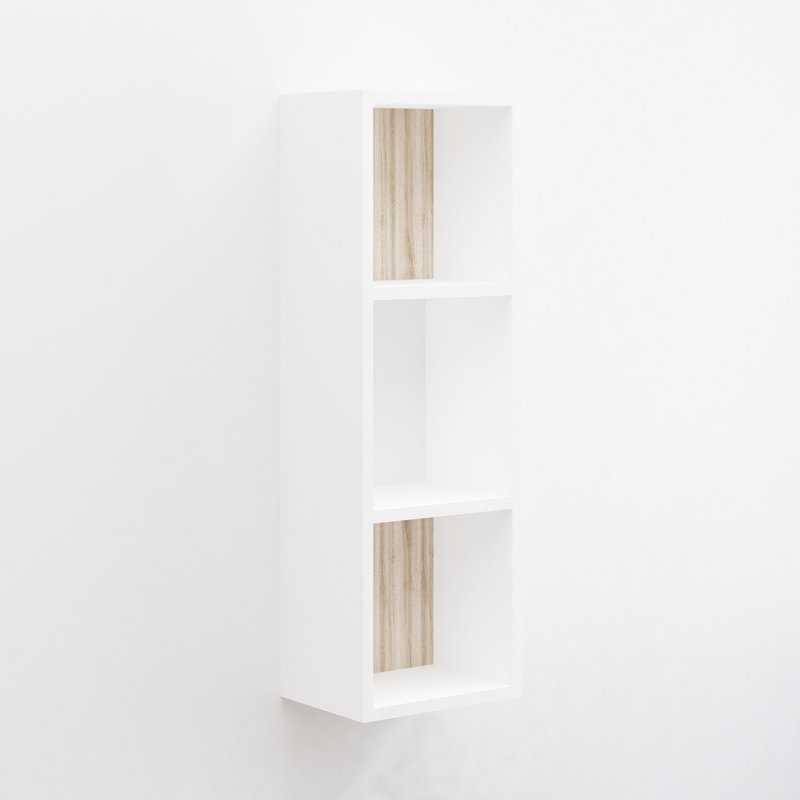 Tablette décorative 3 pièces avec tablettes réglables Abdalla, Blanc/chêne