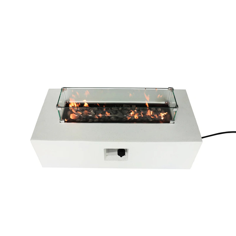 Foyer de table rectangulaire au propane en béton renforcé de fibres avec 50 000 (42 po), pare-flammes en verre trempé, conception en béton fabriqué à partir de béton, sans assemblage, sièges de terrasse