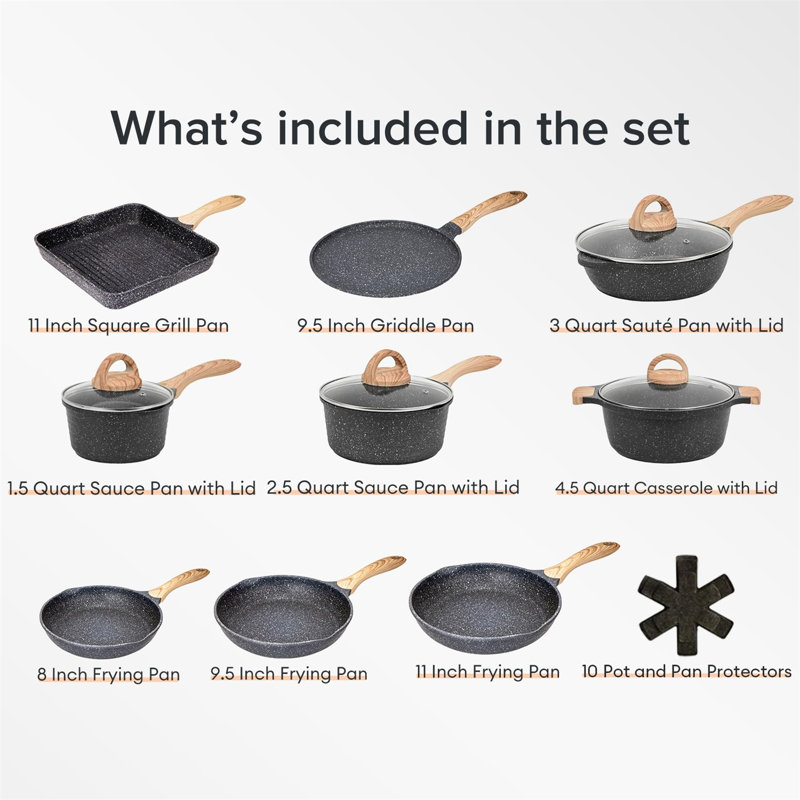 23 - Piece Non-Stick Aluminum Cookware Set, Gray