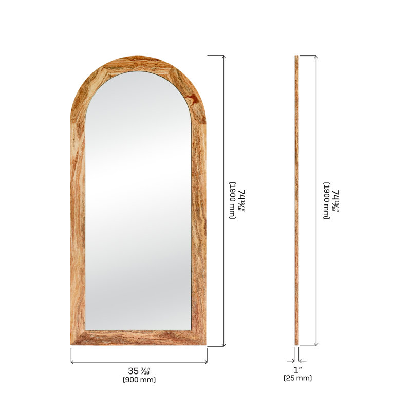 Zehra 35 in. x 75 in. Natural Stone Marble Arch Framed Mirror