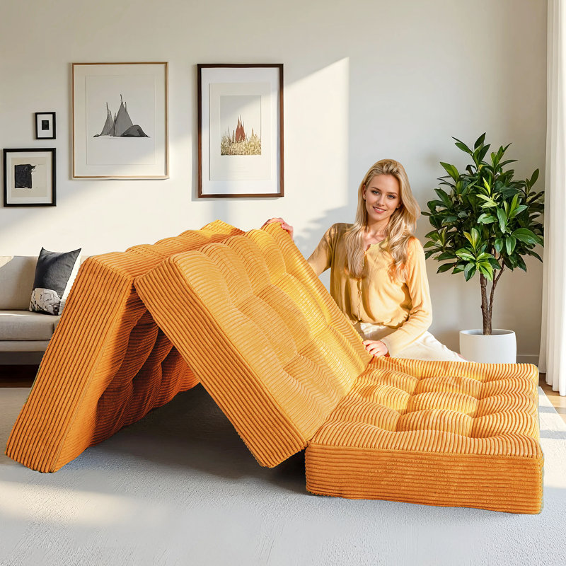 Tri-Fold Velours côtelé 6 po, Grand lit, Orange