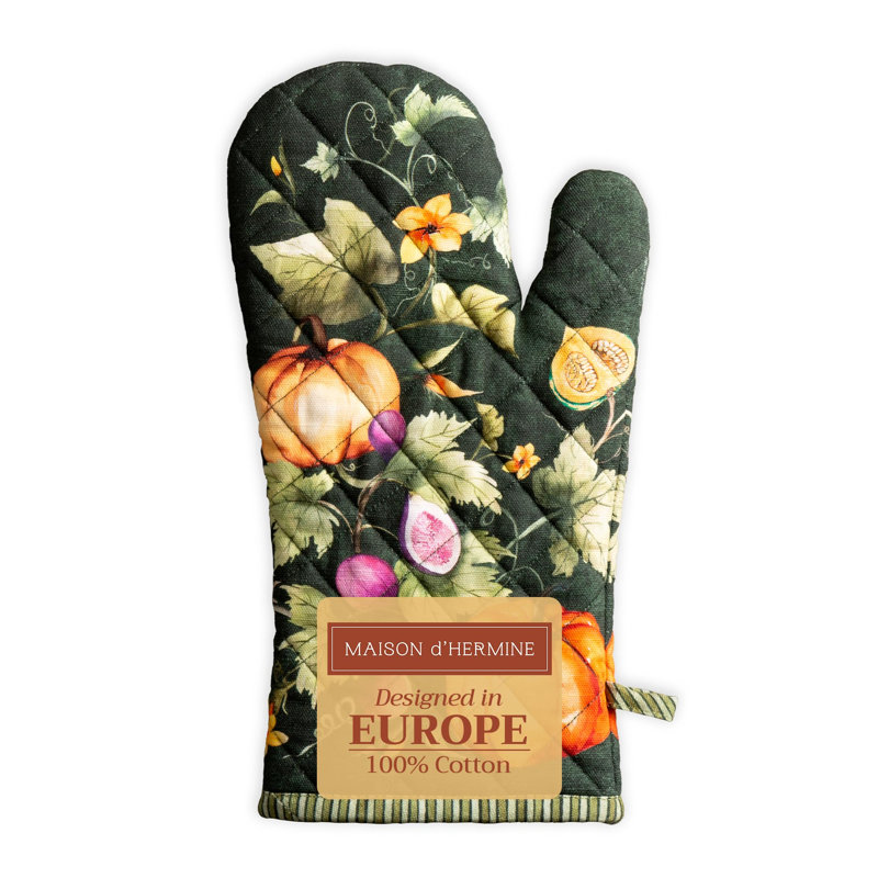 Maison d'Hermine Pumpkin Garden - Gant de cuisine vert foncé 100 % coton - 19 cm x 33 cm