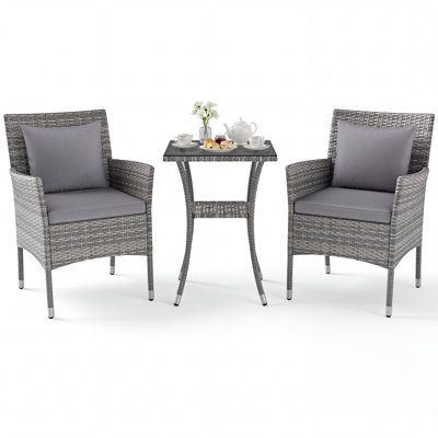 3 Pieces Patio Wicker Bistro Set Outdoor Conversation Furniture Set