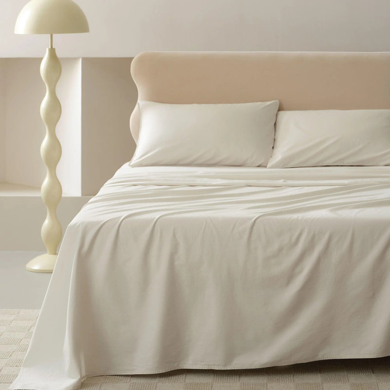 Double Stitch 100% Cotton Sheet Set, Coconut Milk, California King Sheet Set with 2 Pillowcases