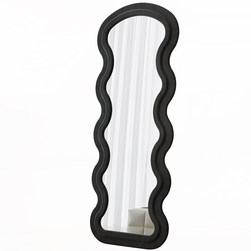 Flannel Full Length Wave Floor Mirror with Stand for Bedroom living room Hanging or Against, Black