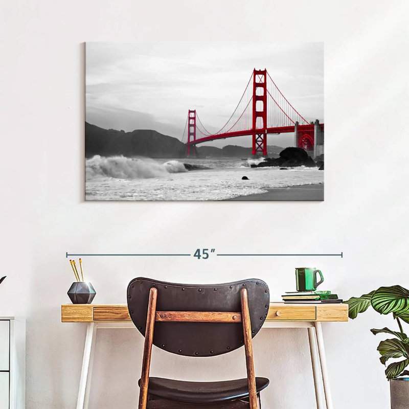 Impression sur toile Golden Gate Bridge Beach, L 26 po x H 39 po