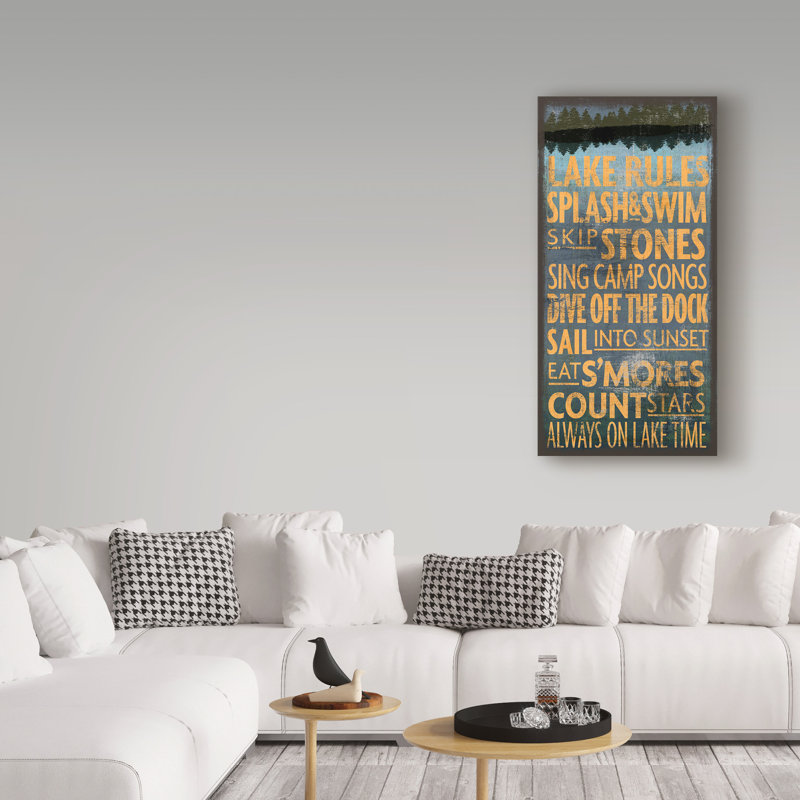 « lake rules », art textuel sur toile tendue, H 19 po x l 10 po x P 2 po